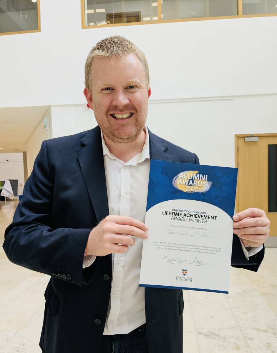 Exciting day! 👏
Special event at <a href="/PlymUni/">University of Plymouth</a> to celebrate our awards! 🌟
I'm still blown away receiving the Lifetime Achievement Alumni Award!
The event hosted by Vice-Chancellor Professor Richard Davies, here with me &amp; <a href="/Katy_Else/">Katy</a>, <a href="/PlymSocialWork/">PlymSocialWork</a> Programme Lead who nominated me!