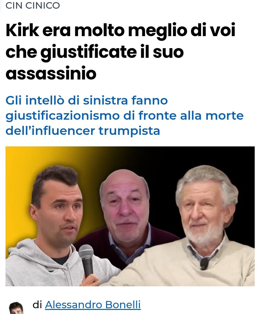 La strategia della sinistra:
Pic 1 🔴"SE NON PUOÌ BATTERLI AMMAZZALI O ARRESTALI"

Pic 2 🔘"KIRK ERA MOLTO MEGLIO DI VOI CHE GIUSTIFICATE IL SUO ASSASSINO"

Nicola  Porro  .it  #CharlieKirk 
nicolaporro.it/la-strategia-d…

e ⤵️

nicolaporro.it/kirk-era-molto…