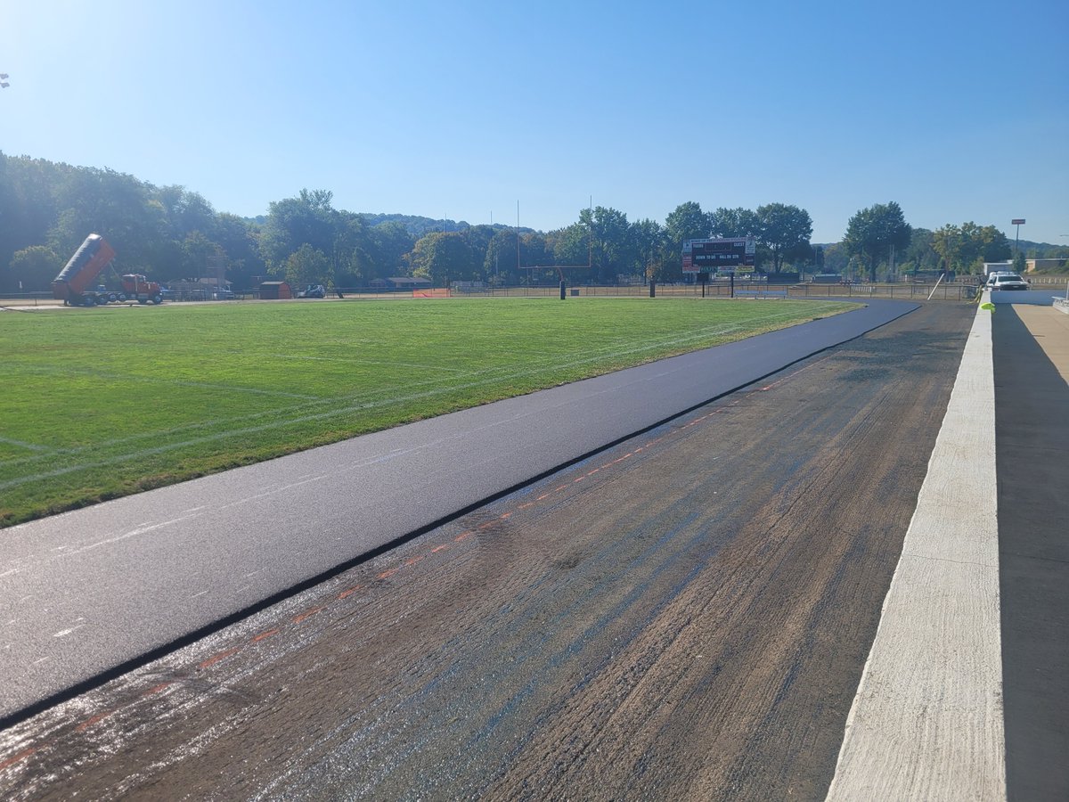 WeAreStrasburg's tweet photo. The track is coming along. Today, the asphalt will be complete and will have to sit idle for 28 days. Then, weather permitting, in October, the track lanes will be designed. 

For those that walk on the track, the track will be available on Monday. https://t.co/AVHB7fDKT7