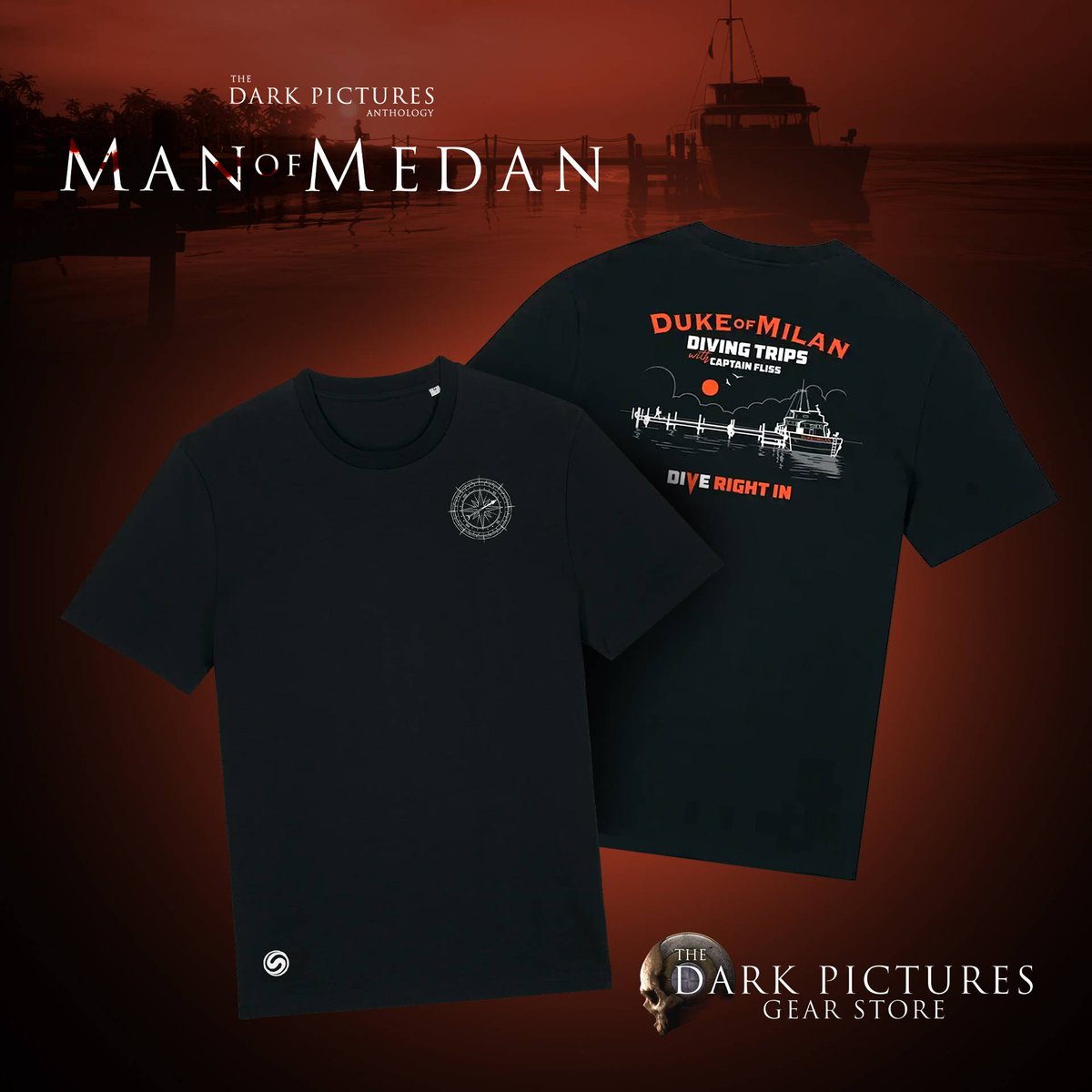TheDarkPictures's tweet photo. Celebrate #VideoGamesDay in style with our new range of premium black t-shirts – perfect for gaming nights, casual wear, or as a collector’s piece. 
Bring the terrifying world of The Dark Pictures home, featuring unique designs from #ManofMedan, #LittleHope, #HouseofAshes, and #TheDevilinMe 💀
Buy now: https://t.co/TSKr62Uoyu
