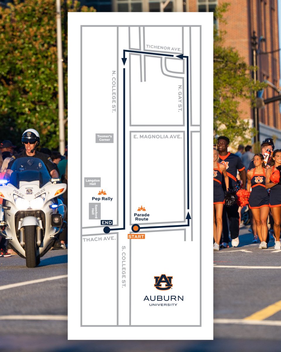 AU's Homecoming Parade is TODAY (Sept. 12)! 

Public Safety will start blocking off on-street parking along the route at 3 PM, and streets will close at 4 PM. Vehicles left in on-street parking along the route will be towed starting at 5 p.m.

DETAILS: ow.ly/ykGV50WVO9J