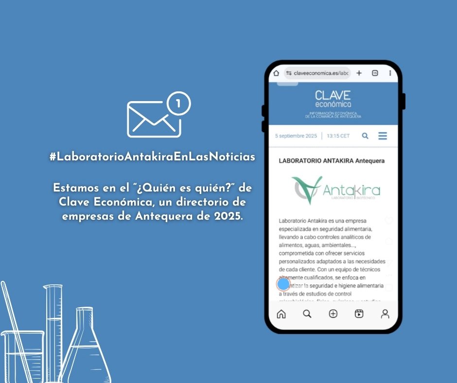 LabAntakira's tweet photo. #LaboratorioAntakiraEnLasNoticias

🙌🏻 Nos alegra compartir que hemos sido incluidos en el “¿Quién es quién?” de @Clave_Economica, un directorio de empresas de Antequera de 2025. En este espacio se destacan a las empresas de referencia en sus distintos sectores. https://t.co/xKxq1vktWv