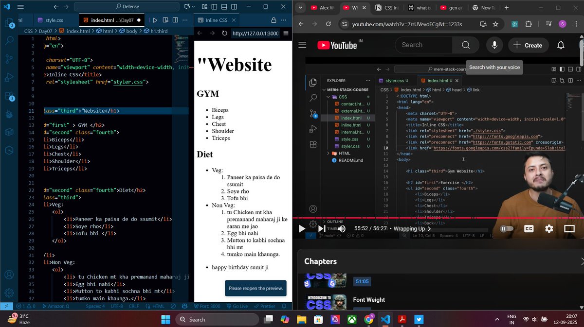 SagaCoder's tweet image. 🔥 Day 7 completed! 

Just mastered CSS fundamentals:
✅ Inline, Internal &amp;amp; External CSS
✅ Selectors (ID, Class, Element)
✅ Color systems (RGB, HSL, Hex)
✅ Font properties

The consistency is paying off! 💪

What&apos;s your current coding challenge?

#CSS @rohit_negi9