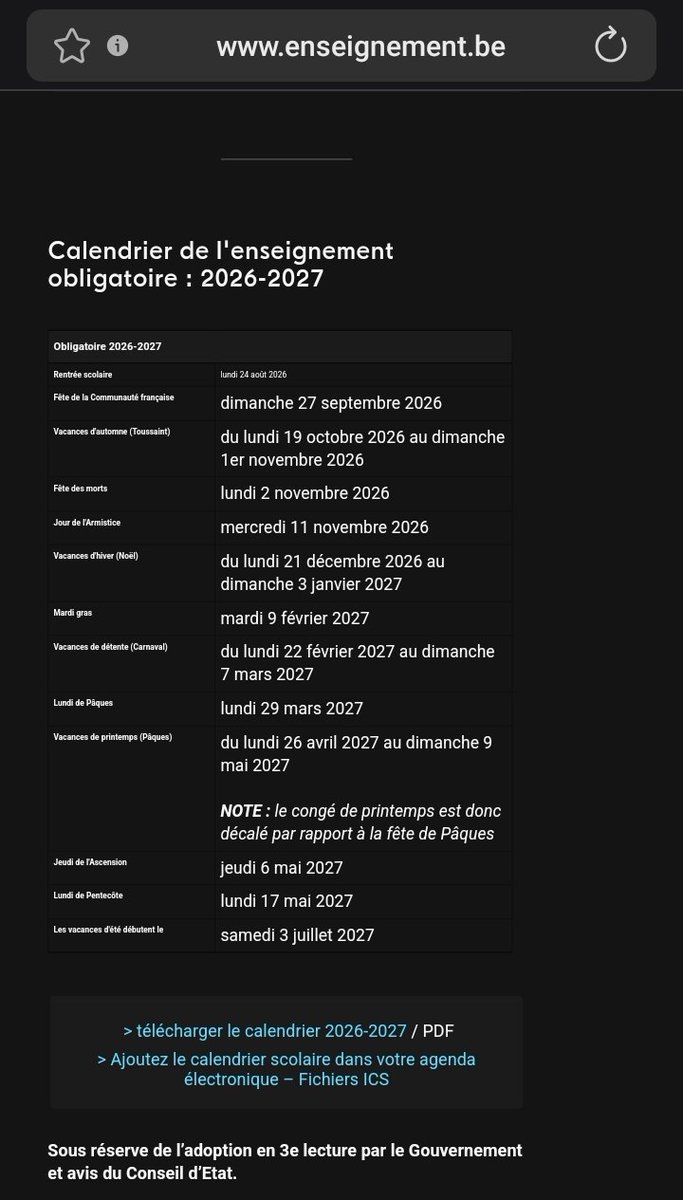 Bonjour <a href="/valerieglatigny/">Valérie Glatigny</a> 
Y aurait-il moyen de faire en sorte que les parents ne doivent pas sacrifier 2 j de congé pour garde d'enfants en 2026-27? A l'occasion de la fête des morts le 2-11 et du mardi gras le 9-2?