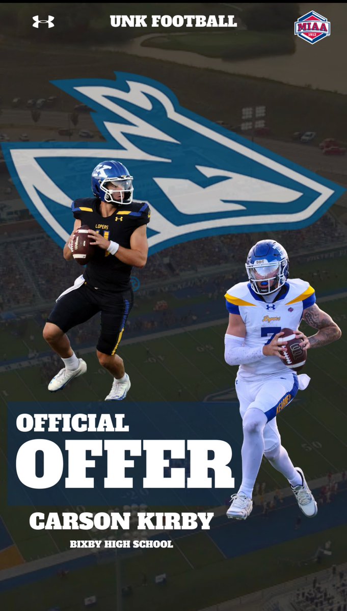 Carson Kirby (@carsonkirby14) on Twitter photo Blessed to receive an offer from the university of Nebraska Kearney!AGTG!
<a href="/CoachRHeld/">Ryan Held</a> <a href="/Reaganjones080/">Coach Bones</a>
<a href="/BixbySpartanFB/">BixbySpartanFootball</a><a href="/RecruitBixbyFB/">Recruit Bixby Spartan FB</a> Blessed to receive an offer from the university of Nebraska Kearney!AGTG!
<a href="/CoachRHeld/">Ryan Held</a> <a href="/Reaganjones080/">Coach Bones</a>
<a href="/BixbySpartanFB/">BixbySpartanFootball</a><a href="/RecruitBixbyFB/">Recruit Bixby Spartan FB</a>