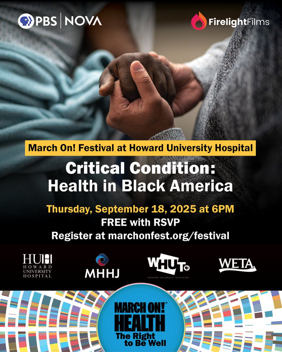 Join us on September 18 at 6:00 PM ET for an urgent conversation about Critical Condition: Health in Black America, the acclaimed NOVA and Firelight Films documentary by Stanley Nelson. Howard University Hospital, Towers Auditorium. FREE. buff.ly/gELyMp2