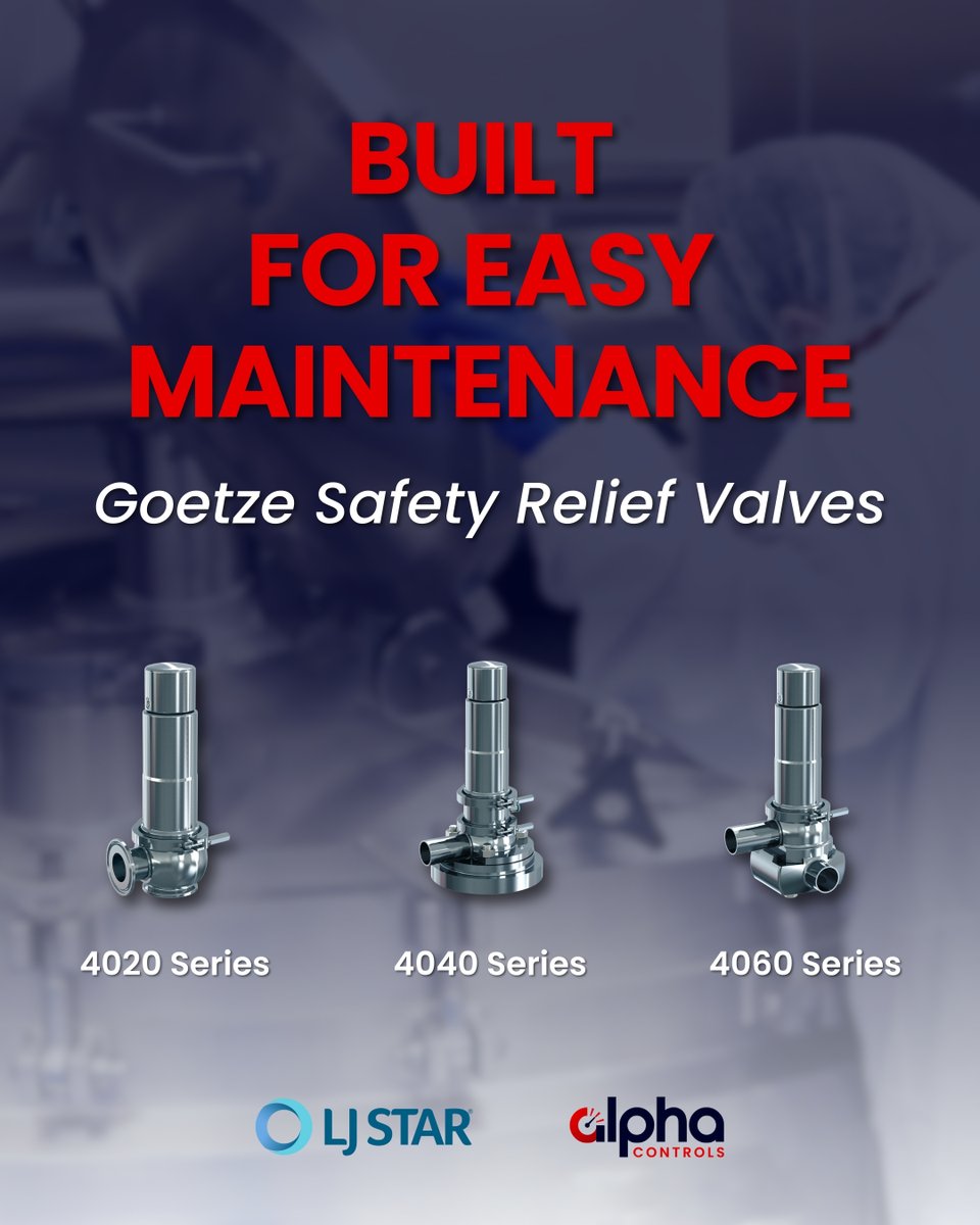 Alpha_Controls's tweet image. Designed for Peace of Mind. 😅
Goetze sanitary relief valves from LJ Star don’t just meet sanitary standards, they make it simpler to maintain them. Pair them with your CIP/SIP systems and see how effortless maintaining hygiene can be.
🛒 Learn More: bit.ly/47oCQNa