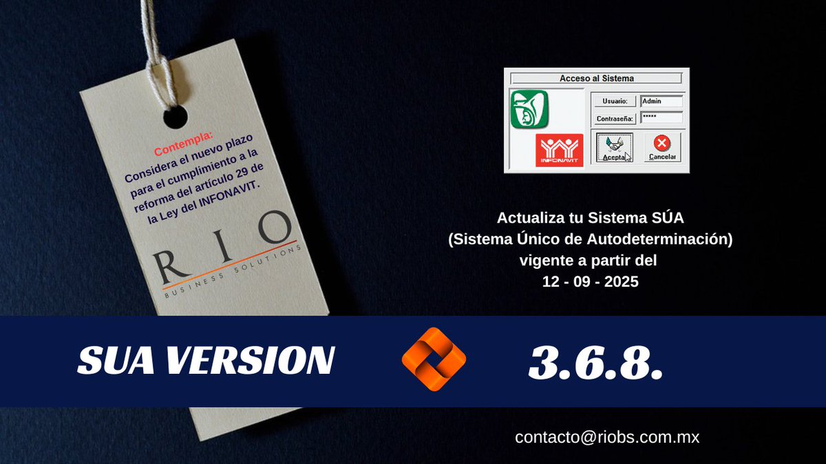 RioBSolutions's tweet image. #amortizacioninfonavit #DescuentosInfonavit #patronesimss #Nóminas #Nómina #AcreditadosInfonavit #SUA368 #SUA #parchesua