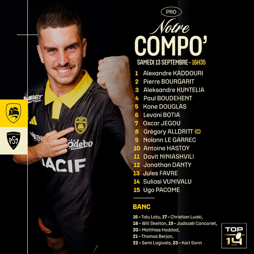 🟡⚫️ ‣ Vos 23 du jour pour la 𝙥𝙧𝙚𝙢𝙞𝙚̀𝙧𝙚 #ChezMarcel ! 

#SRASM | #Top14 | #FievreSR