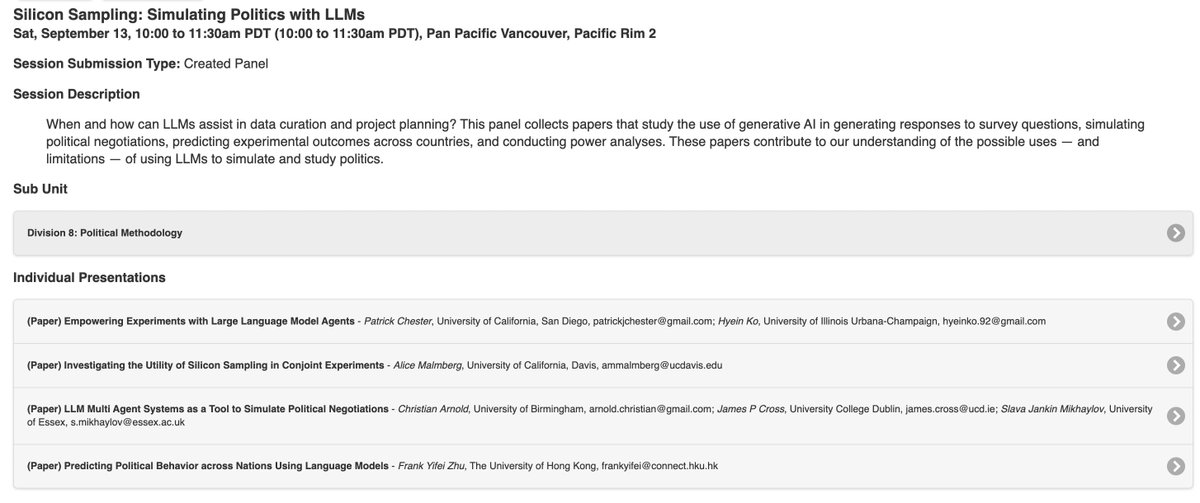 Can LLM-based 'silicon samples' accurately reflect human decisionmaking in conjoint tasks? The short answer is "not really" -- but there's more to the story.

I'll be presenting my paper on synthetic sampling in conjoint experiments tomorrow at 10! #APSA2025