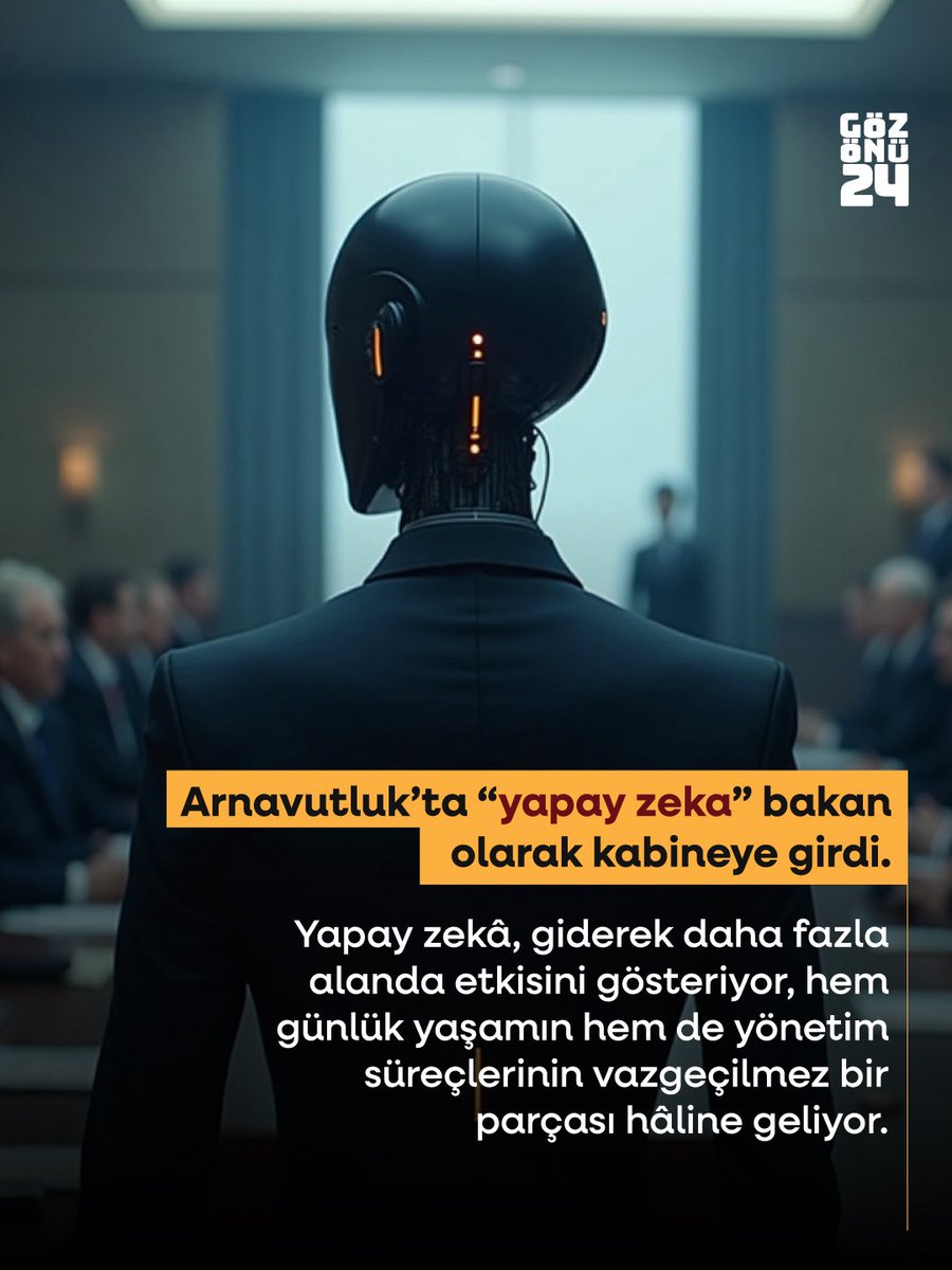 Arnavutluk’ta “yapay zeka” bakan olarak kabineye girdi. 

Yapay zekâ, giderek daha fazla alanda etkisini gösteriyor, hem günlük yaşamın hem de yönetim süreçlerinin vazgeçilmez bir parçası hâline geliyor.