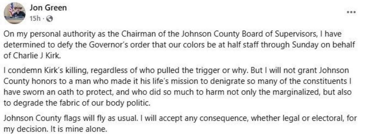 This is Johnson County Iowa. Disrespectful!