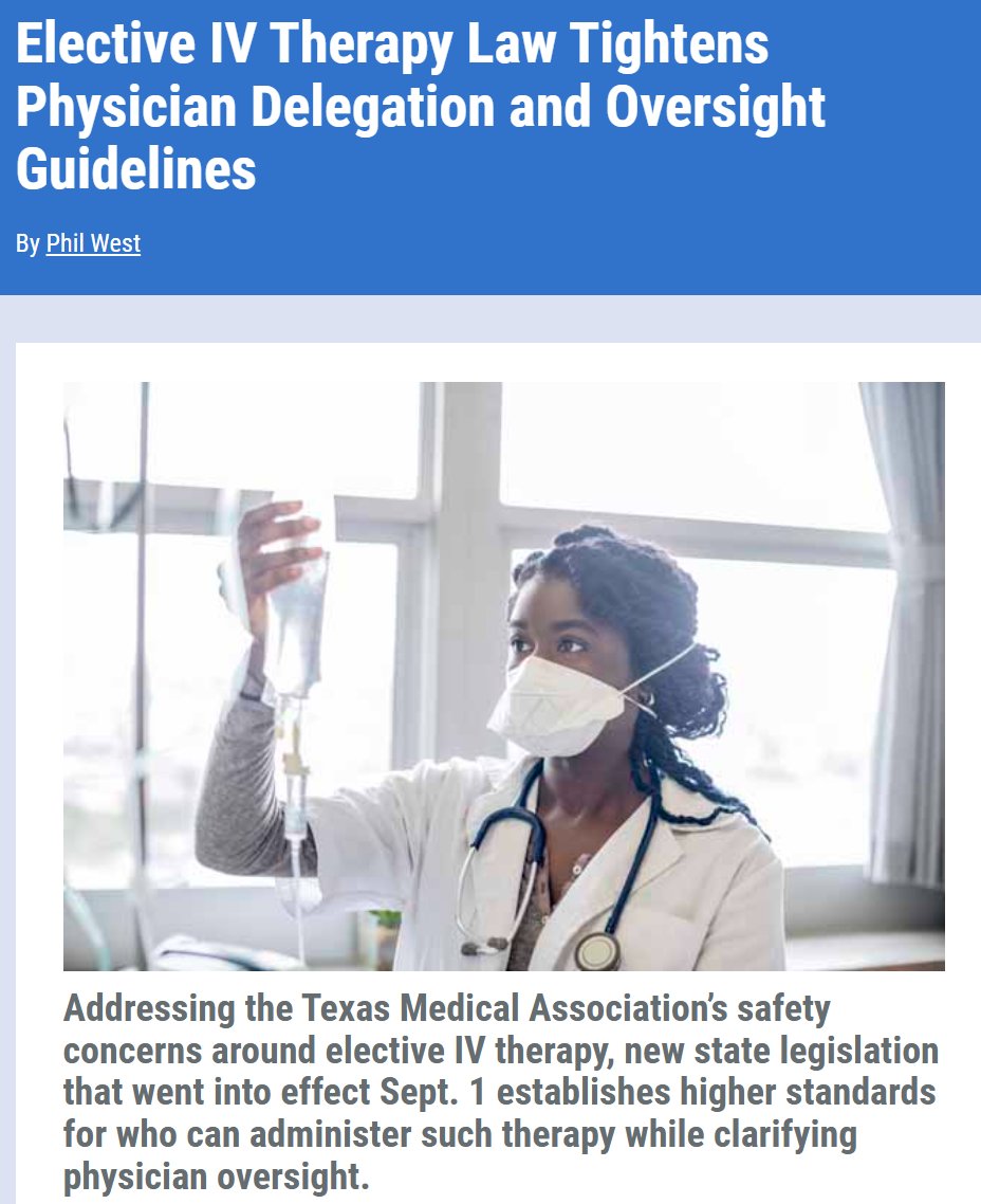 ."Dr. Silva noted the importance of physicians providing proper oversight for any IV administration, as TMA made clear in testimony, it constitutes 'an invasive medical act.'"
texmed.org/TexasMedicineD…
<a href="/texmed/">Texas Medical Association</a> <a href="/BexarCountyMed/">BCMS</a>