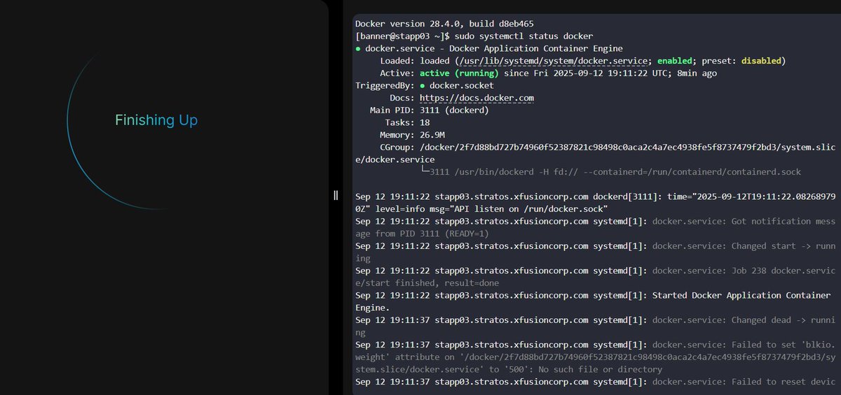 jidefal's tweet image. Day 35 of #100DaysOfDevOps by @KodeKloudHQ  - Install Docker Packages and Start Docker Service

Steps:
- Connect to Server.
- Install Docker CE and Docker Compose.
- Start and enable the Docker service.

#Docker #Dockercompose