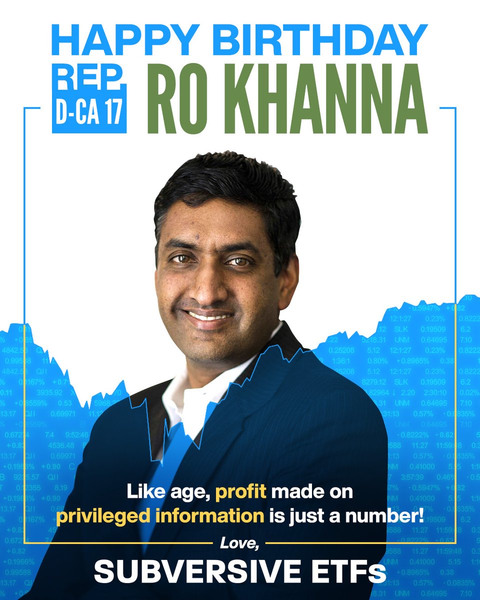 From all of us at Subversive ETFs, thanks to Rep. Ro Khanna for being the top Democratic trader in Congress!
