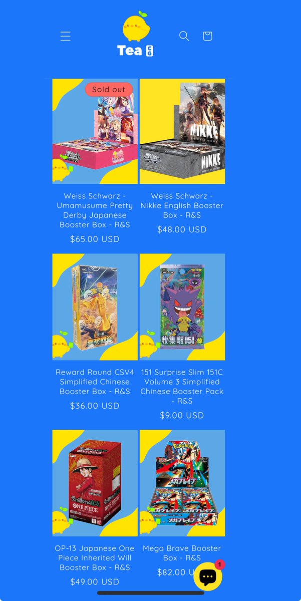 New items added for Live Rips tonight:

👻 Chinese 151 Booster Packs

🍑 Nikke Weiss Schwarz Booster Boxes

💰 Chinese Reward Round Booster Boxes

🏴‍☠️ JP One Piece 13 Booster Boxes 

✨ All items are also available for sealed shipping in our store ☺️