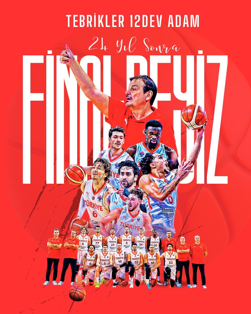 #EuroBasket'te 24 yıl sonra adımızı finale yazdırdık! 🇹🇷

Ay-Yıldızla tarihe yazılan, potada parlayan sayılar kalbimizde yankılandı.🏀

Harikasınız #12DevAdam 👏