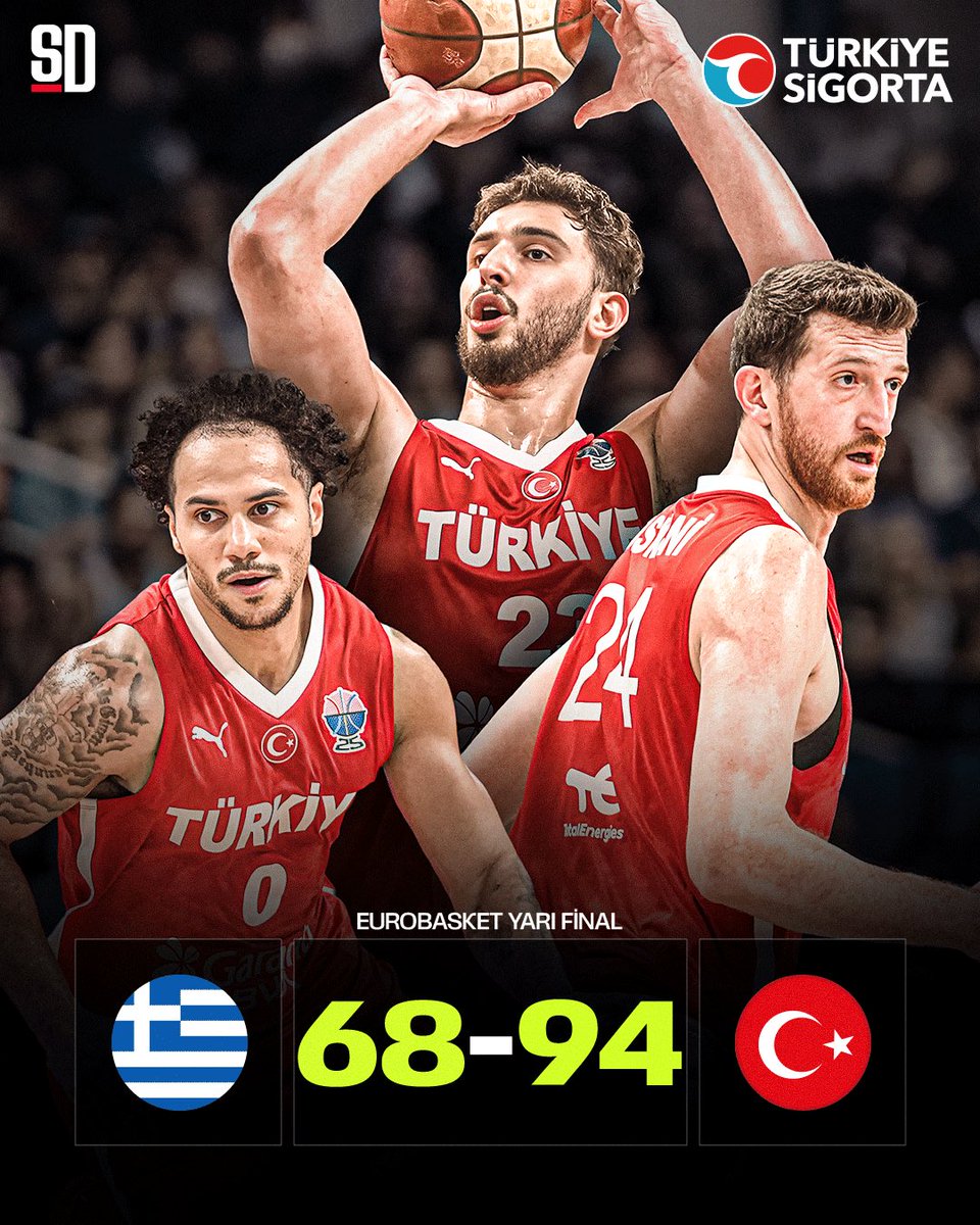 Sports Digitale (@sportsdigitale) on Twitter photo 🇹🇷 12 DEV ADAM, YUNANİSTAN'A FARK ATARAK FİNALDE!
Pazar günü rakip Almanya!
#EuroBasket 🇹🇷 12 DEV ADAM, YUNANİSTAN'A FARK ATARAK FİNALDE!
Pazar günü rakip Almanya!
#EuroBasket