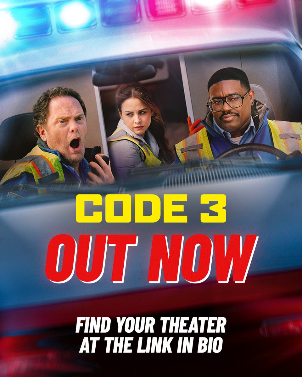 Grab your crew! #Code3Movie starring Rainn Wilson, Lil Rel Howery, and Aimee Carrero is now playing! Find your theater now: code3movie.com/buy-tickets