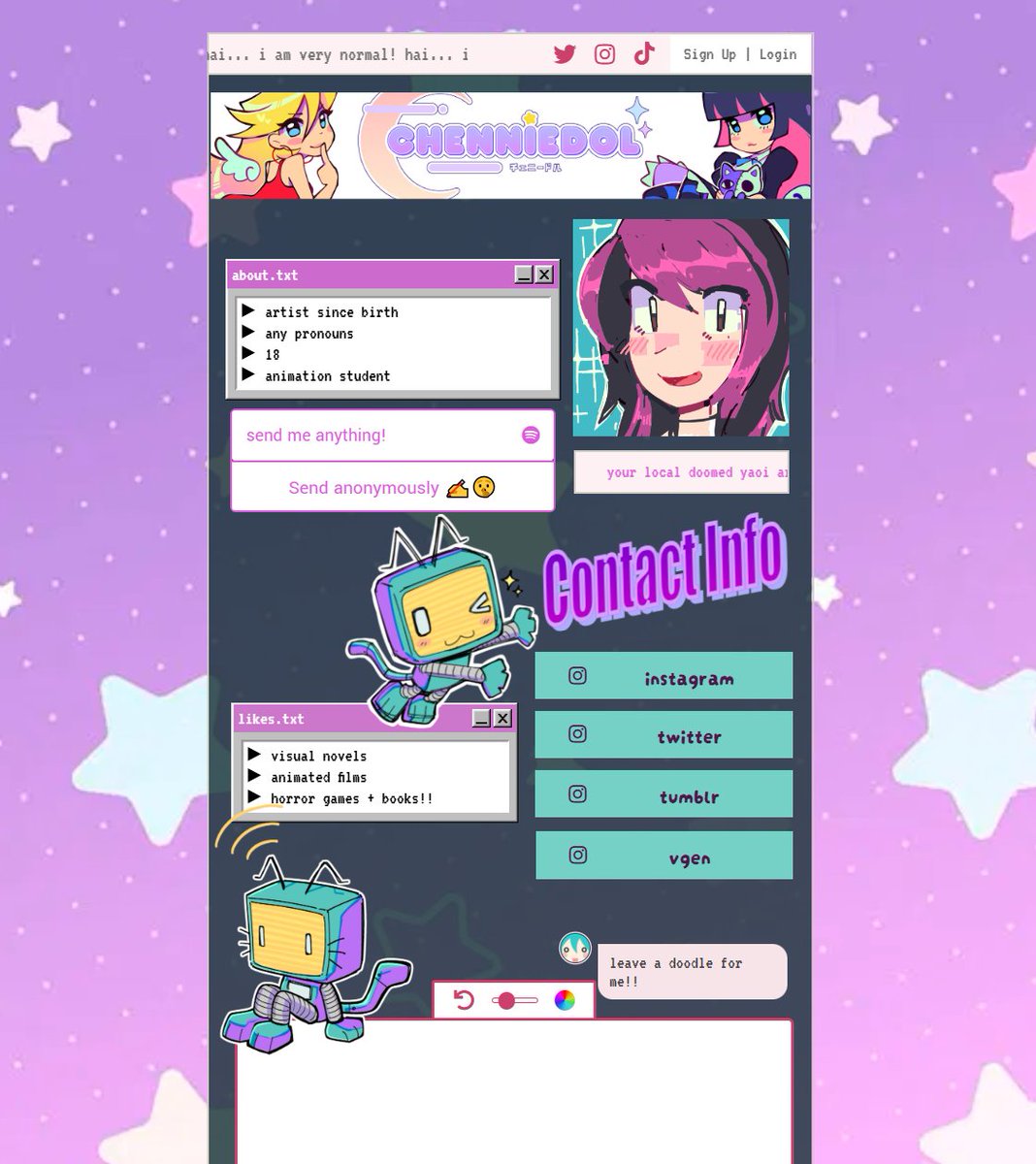 FINISHED MY STRAWPAGE!! SEND ME STUFF!! AND DRAWING REQUESTS I CAN DO THAT :DD

chenniedol.straw.page