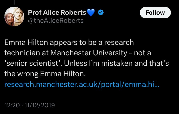 I don’t believe Alice Roberts ever comprehended what she did here. 

I don’t think she thought twice. 

Or even once.