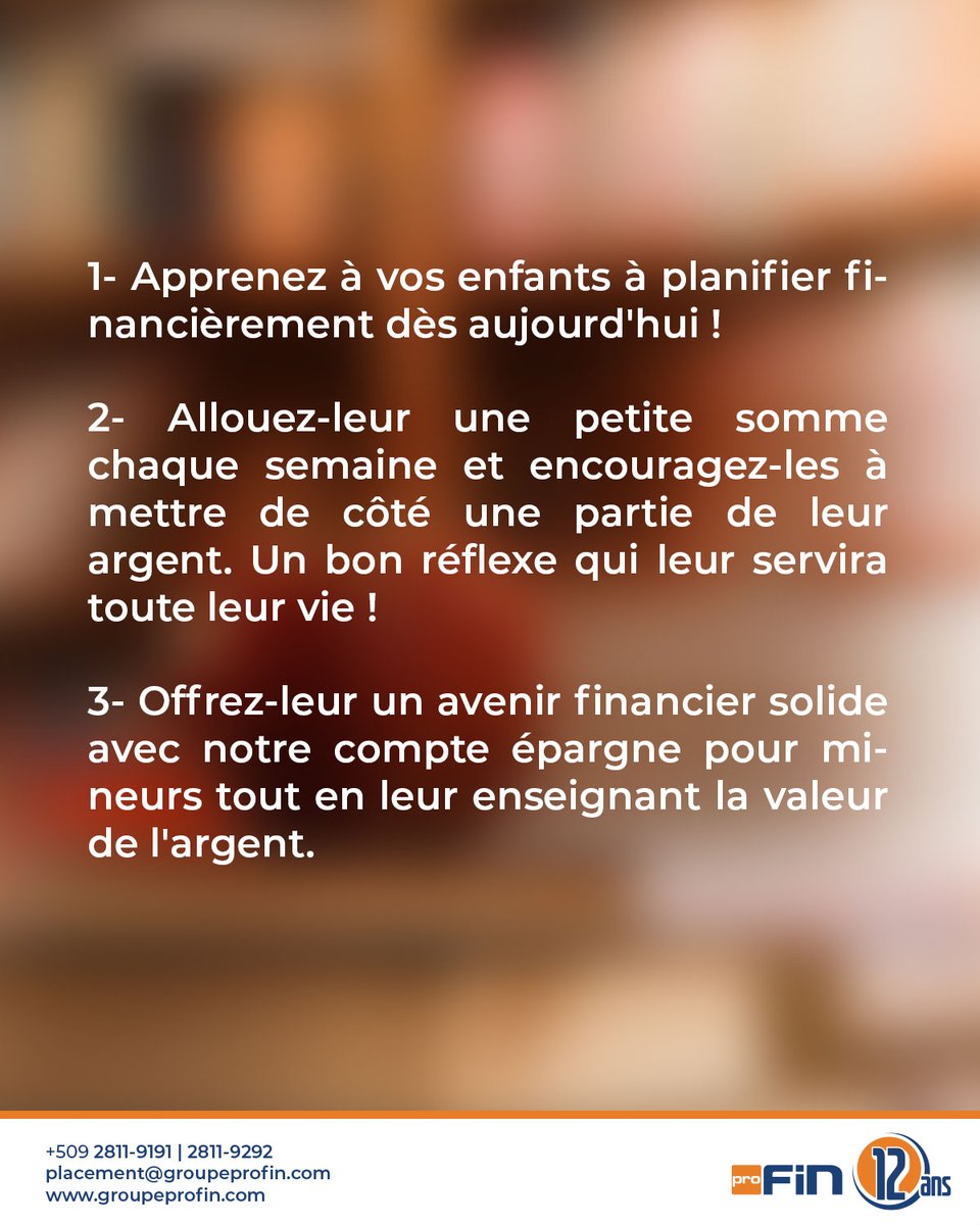 GroupeProFin's tweet image. L’une des plus grandes leçons de la responsabilité financière : apprendre à nos enfants à économiser. Initiez-les aux bonnes habitudes dès leur enfance en leur montrant l’importance de l’épargne.
👉 Offrez-leur un compte mineur pour leur donner une longueur d’avance et les aider…