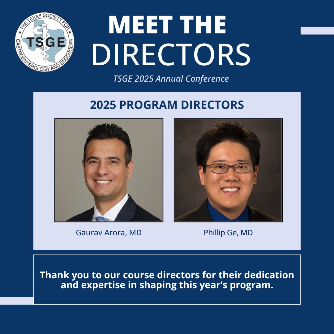 TSGE Member Spotlight: <a href="/aiims1994/">Gaurav Arora, MD, MS, AGAF</a> and Phillip S. Ge, MD, FASGE, are the 2025 TSGE Program Directors. Please help us acknowledge and celebrate their hard work in putting together #TSGE2025. 👏