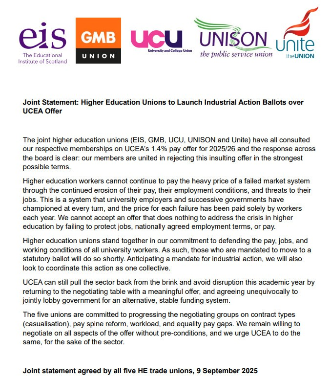Our members have seen their pay slashed by 30% in real-terms. Now university employers want to cut it even more.

We won't stand for it. 

If we don't get a fair pay offer, campuses could see coordinated industrial action, causing maximum disruption.

Joint union statement: