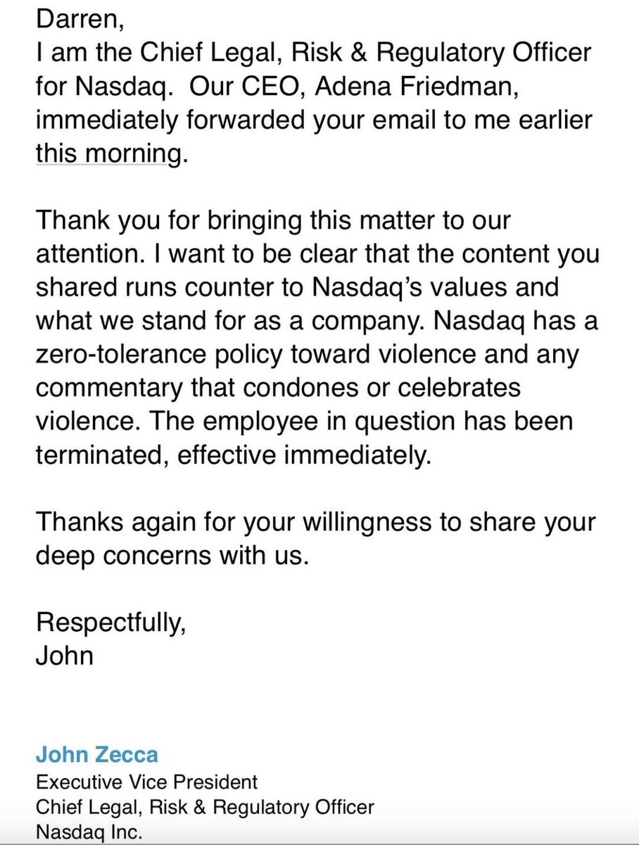 RyanAFournier's tweet image. BREAKING: Lisa Schmidt, a "Sustainability &amp;amp; Climate Senior Advisor” at NASDAQ has just been fired from her job over her celebration of Charlie's death.

Thank you everyone for the help!

GOOD RIDDANCE!