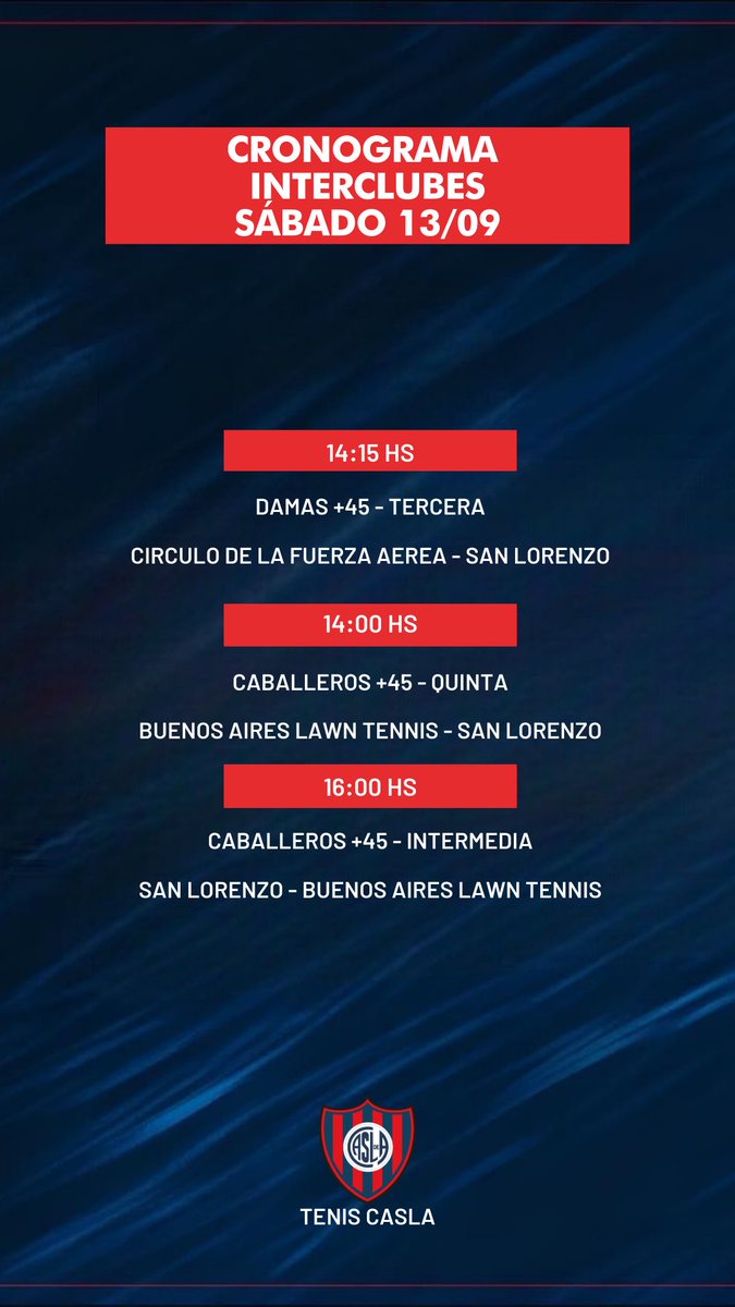 TenisCASLA's tweet photo. Fixture de este fin de semana de #interclubes https://t.co/yBFSYyB8gC