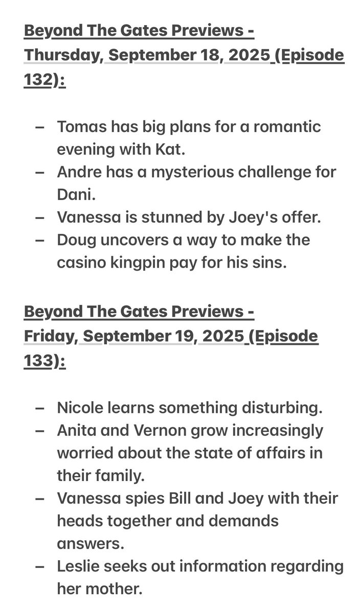 COMING UP next week on Beyond the Gates

✨ September 15th - 19th ✨ 

🚨 Spoilers included 🚨 

#BeyondTheGates #BTG #Previews #Spoilers