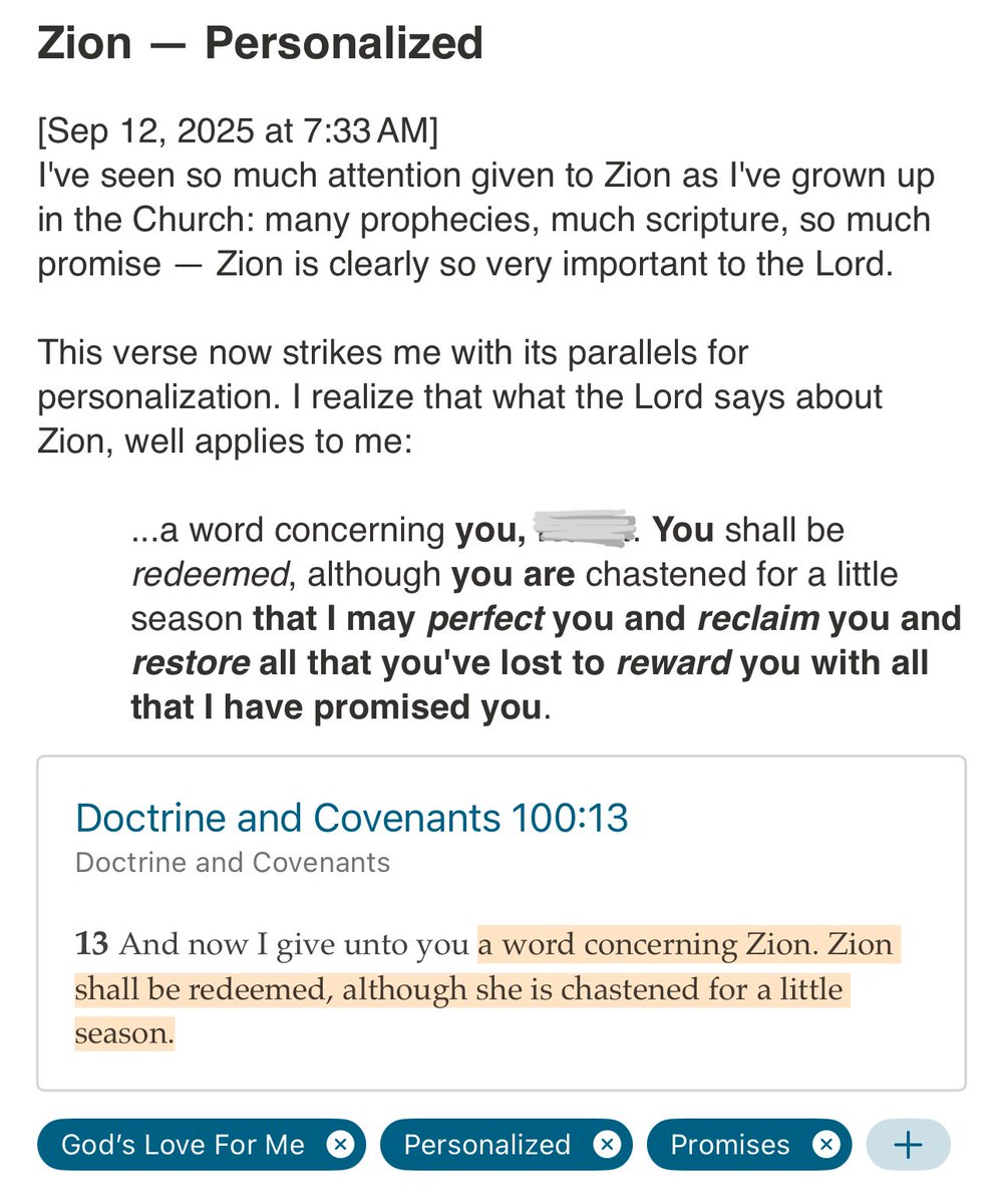 MyGospLib_Notes's tweet image. The Spirit taught me further about God's great love for me today in D&C 100:13. I think it's safe to say it applies to every one of us.
#godsloveforme
