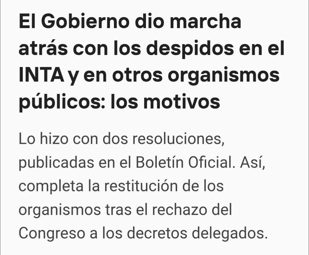 LUCHAR SIRVE

Gracias al rechazo del Congreso a los decretos que buscaban intervenir, modificar y fusionar organismos —como el INTA, el Instituto Nacional de la Agricultura Familiar, Campesina e Indígena, la Agencia Nacional de Seguridad Vial, el Instituto Nacional de Semillas y