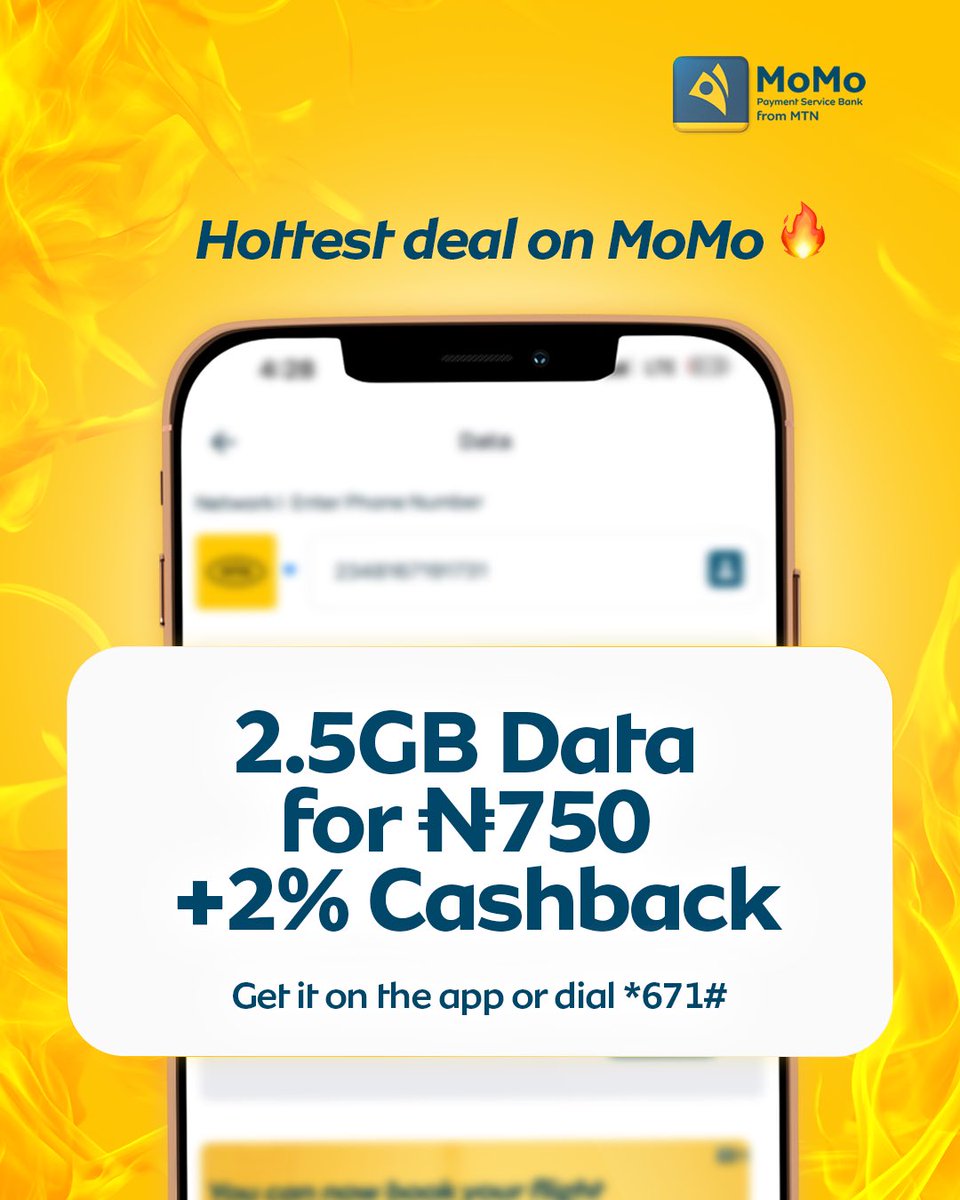MoMo_PSB's tweet image. 2.5GB for ₦750… plus 2% cashback? In this economy? 🤯
That’s more than enough reason to lock in with MoMo! 

Don’t wait till your data runs out. 
Download the MoMo App or dial *671*2# to get this offer.

#MoMoBetterThanCash 
#DataDeal 
#MoMoCashback