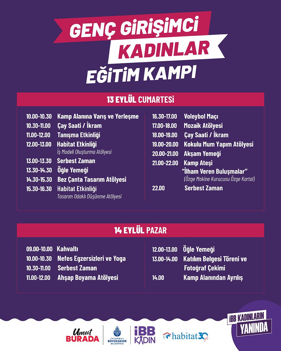 Girişimcilik yolculuğunda bir adım öne çıkmak isteyen kadınlar için harika bir haberimiz var! 🔖

Habitat Derneği iş birliğinde düzenlenen Genç Girişimci Kadınlar Eğitim Kampına bekliyoruz.

📌Etkinliğimize İstanbul Senin uygulamamız üzerinden kayıt oluşturabilirsiniz.