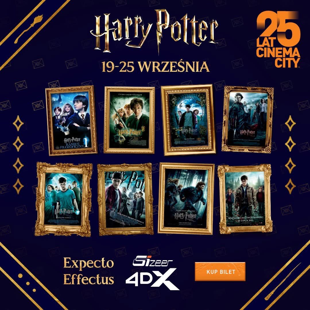 Wsiadaj na miotłę i przygotuj swoją różdżkę 🪄! Pora na ponowną wizytę w Hogwarcie, tym razem w Sizeer 4DX! 🧙‍♂️✨ Zapraszamy na seanse 19 września oraz 22-25 września!
