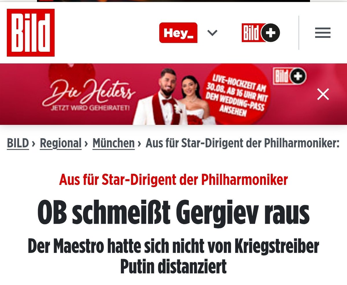 <a href="/AussenMinDE/">Johann Wadephul</a> <a href="/Munich_Phil/">Munich Philharmonic</a> <a href="/prevotmaxime/">Maxime PREVOT</a> <a href="/gentfestival/">Gent Festival</a> Herr Wadephul, ich komme nicht ganz mit. Als der vorherige Chefdirigent der <a href="/Munich_Phil/">Munich Philharmonic</a>, Waleri Abissalowitsch Gergijew, rausgeschmissen wurde nur weil er Russe ist und sich nicht gegen Putin und den Krieg in der Ukraine ausgesprochen hat - fand das Ihre Zustimmung. Wenn jetzt