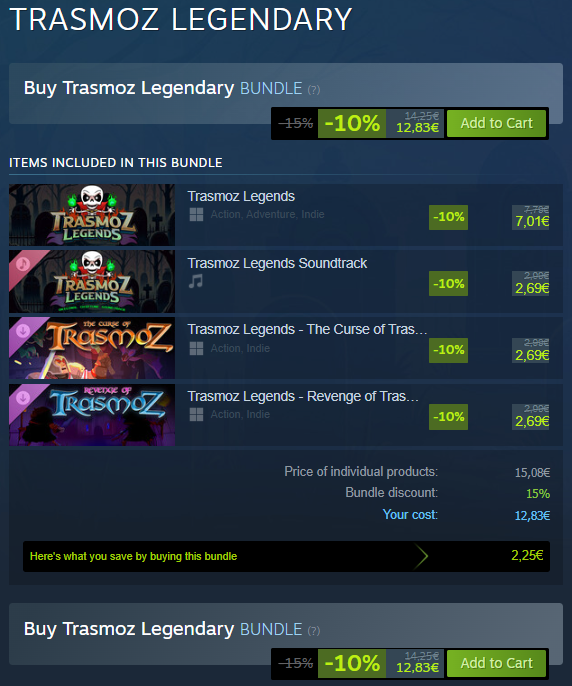 JanduSoft's tweet image. 🕹️ Relive the origins of Trasmoz!

Trasmoz Legends by solo dev @VolcanoBytes comes to Steam in a #retro special Bundle featuring:

💀 Trasmoz Legends
👾 The Curse of Trasmoz (#ZXSpectrum)
🕹 Revenge of Trasmoz (#AmstradCPC)
🎶 Original Chiptune OST

👉🏻 store.steampowered.com/bundle/58594/T…