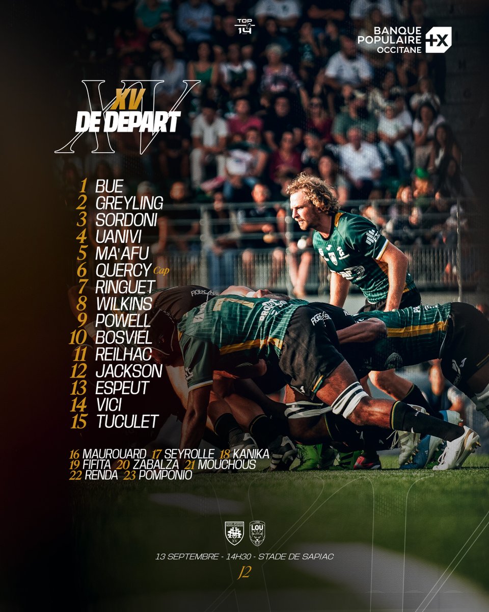 𝐋𝐀 𝐂𝐎𝐌𝐏𝐎' ♟️

Découvrez la compo de nos 𝙑𝙚𝙧𝙩𝙨 &amp; 𝙉𝙤𝙞𝙧𝙨 pour ce 1er match de <a href="/top14rugby/">TOP 14 Rugby</a> à Sapiac 🟢⚫️ !

Votre Allez Sapiac #2 est en ligne 🗞️ !
calameo.com/read/006645914…

#AllezSapiac #GreenArmy #USMLOU