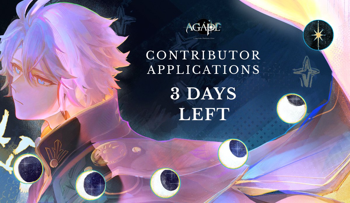 🐑 CONTRIBUTOR APPLICATIONS 🐑

"Was this all? Naught beyond it or above?"

Applications for Agápē and Venus will be open for three more days! Until September 15, journey into the links below.

#Phainon #白厄 #厄右