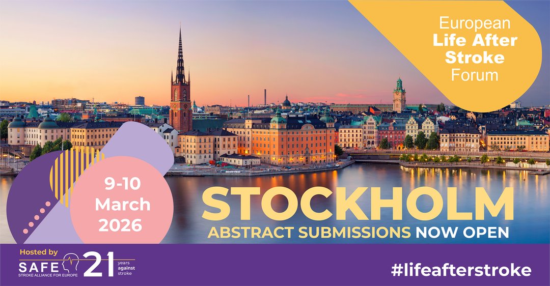 SPAVC_pt's tweet image. O European Life After Stroke Forum irá realizar-se nos dias 9 e 10 de março de 2026, em Estocolmo, na Suécia. 🇸🇪​

📢 O período para submissão de trabalhos decorre até ao dia 7 de outubro.
​
➡️ Mais informações em: elasf.org

#SPAVC #EFASF #AbstractSubmissions