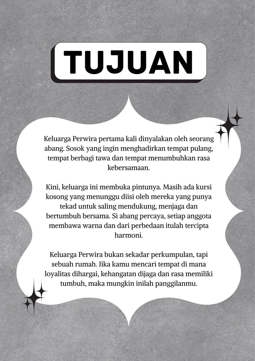 stowcks's tweet image. ㅤㅤ

[ BANTU MENYEBARKAN TWEET INI ] 

𝗣𝗲𝗿𝘄𝗶𝗿𝗮 bukan sekadar marga,
ia adalah ikatan yang menyatukan,
mengajarkan arti kebersamaan dan menumbuhkan rasa memiliki yang tak tergantikan. 

Jika bermimat bisa tinggalkan pesan dibawah.

ㅤㅤ