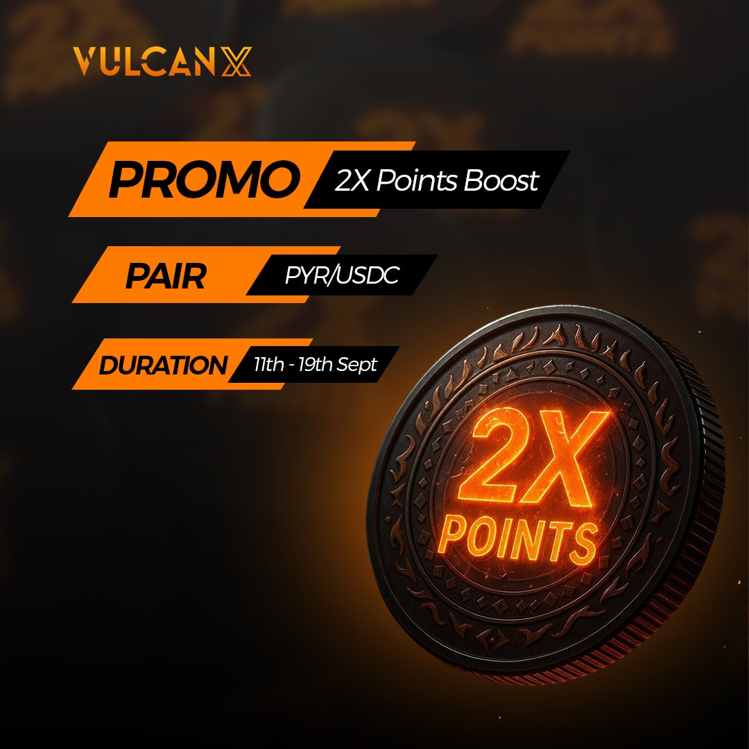 VulcanXofficial's tweet image. The Turbo Trader Quest just dropped on VulcanX.

Trade $PYR/USDC starting 8 PM UTC and stack 2x points while you’re at it.

One pair. Double rewards.

Let’s see who climbs fastest.