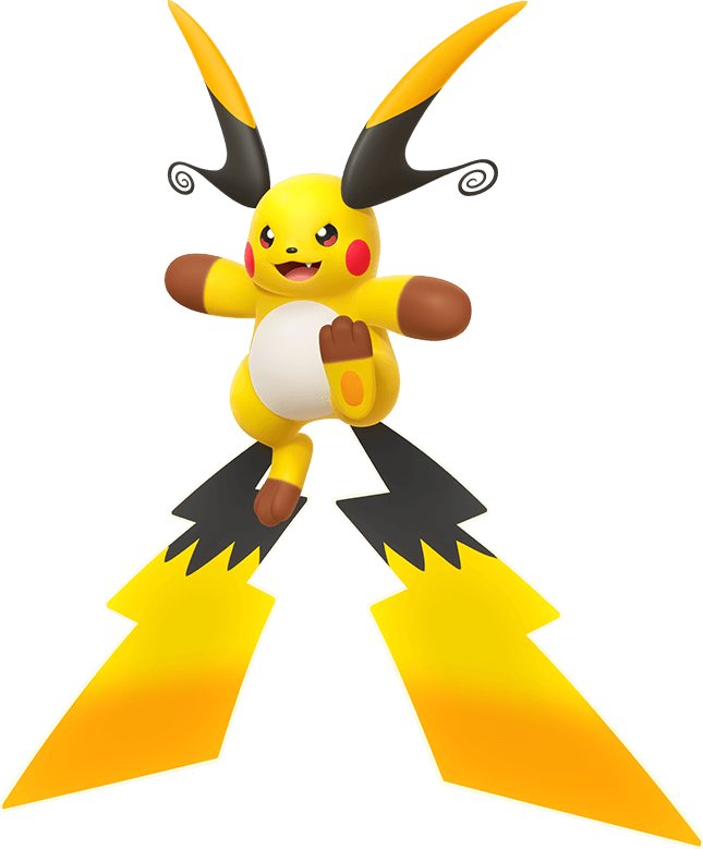 cedaar's tweet image. ok not a huge fan of these designs but… it is kinda sick that mega raichu x has a design callback to pikachu’s winning tail standing technique from the original battle against lt. surge’s raichu