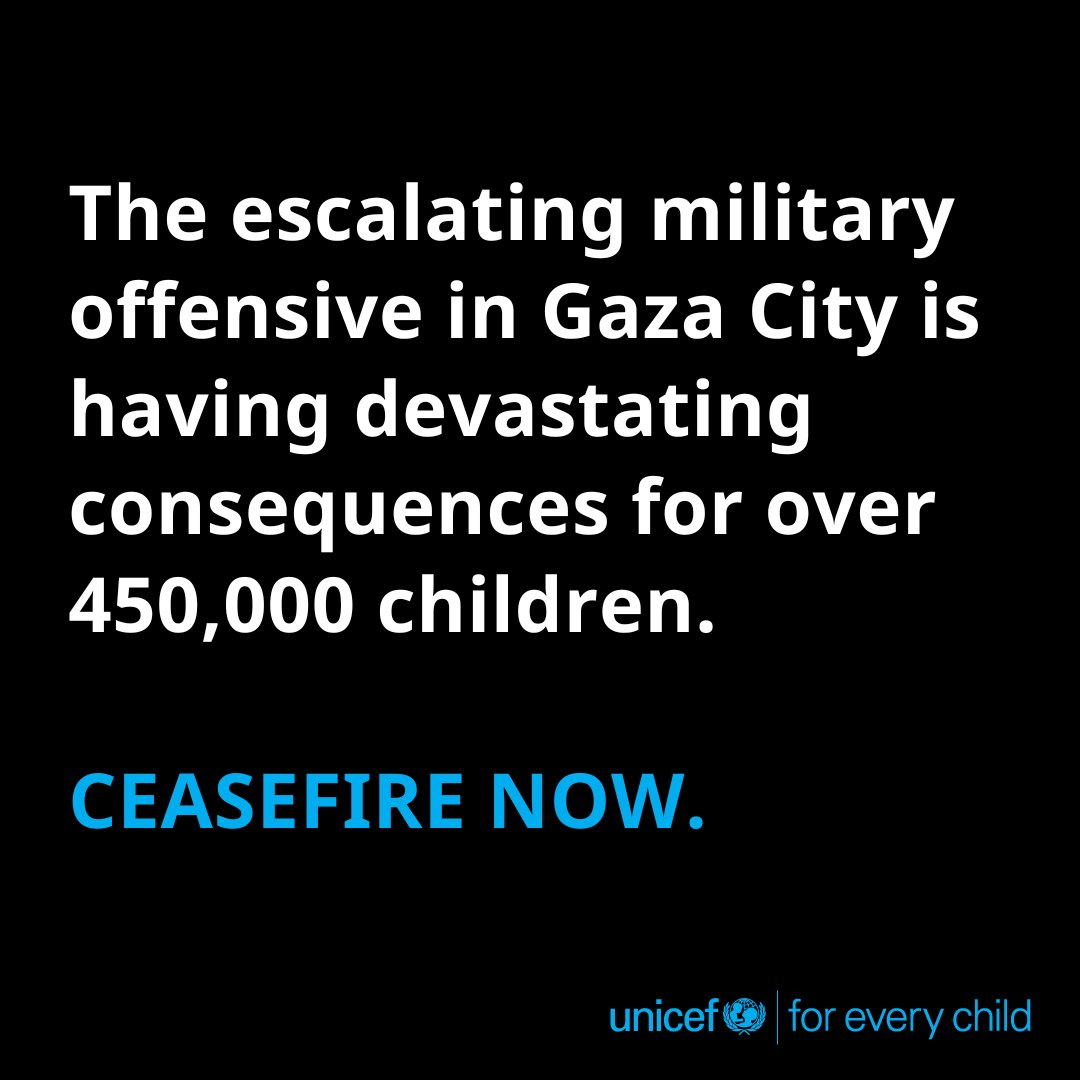UNICEF's tweet photo. Children in Gaza City are teetering on the edge of survival as both famine and deadly violence spread.

“Children must always be protected, along with the remaining services they depend on.” @UNICEFmena's Edouard Beigbeder

Learn more: https://t.co/ycwNagPbuB https://t.co/jVQx75asxR
