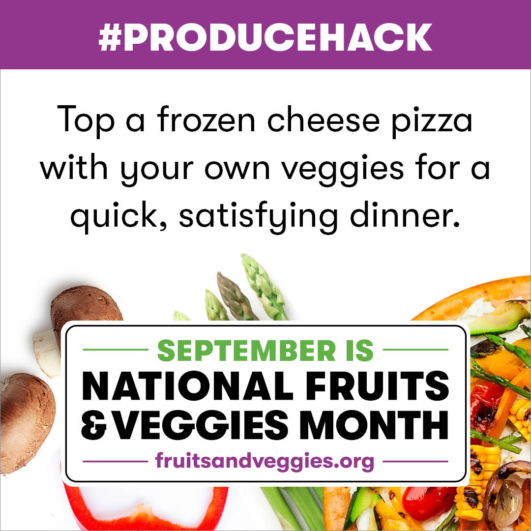 Fruits_Veggies's tweet photo. Getting the whole fam together for a meal can be tough, but sharing a meal together can help boost mental, physical &amp; emotional health for all! Make it easy - toss a frozen pizza in the oven topped with your fam's fave produce items. #haveaplant #NFVM #familymealsmonth https://t.co/t86xTLE7i5