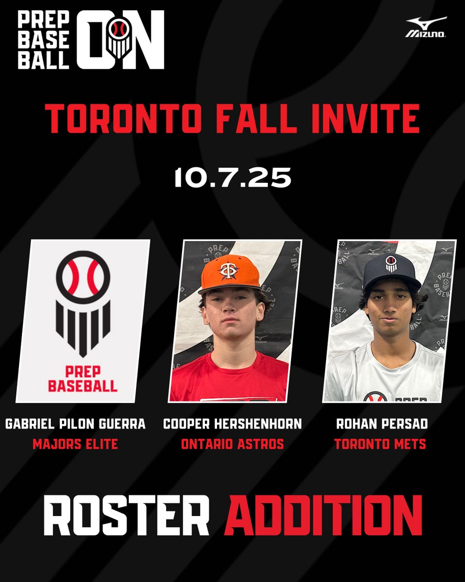 𝓡𝓸𝓼𝓽𝓮𝓻 𝓐𝓭𝓭𝓲𝓽𝓲𝓸𝓷𝓼

⚾ Toronto Fall Invite
🗓️ October 7th, 2025
📍 Canadian Bulldogs Baseball
👤 2026-2030 Grads

Events➡️ loom.ly/pcyDbhs