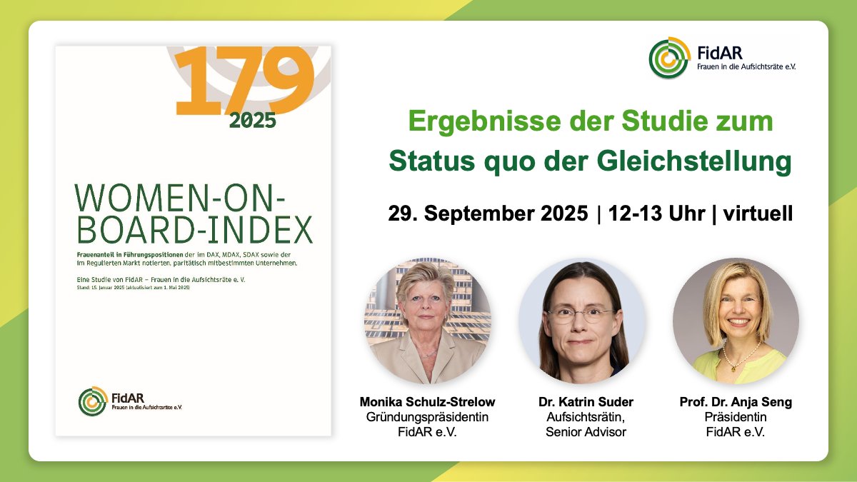 60 Seiten #WoBIndex kompakt in 60 Minuten. Am 29.9. diskutieren wir den Status quo von #FrauenInFührung in Deutschlands größten Unternehmen mit Ihnen. Sind sie dabei? Anmeldung unter ➡️ mitgliederportal.fidar.de/webportal/even…