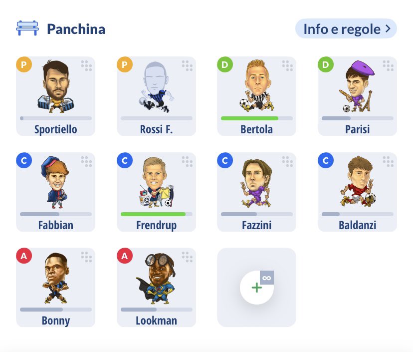 Ciao <a href="/AlfredoDeVuono/">Alfredo De Vuono</a>, posso metterti alla prova? 

Ecco titolari+panchina. Ho indecisione per terzo cc e att. Considerando anche giocatori che giocano stessa partita, possibile performance e un po’ di intuito, come ti comporteresti? 

Folorunsho o Zalewski?
Sulemana o Nzola?