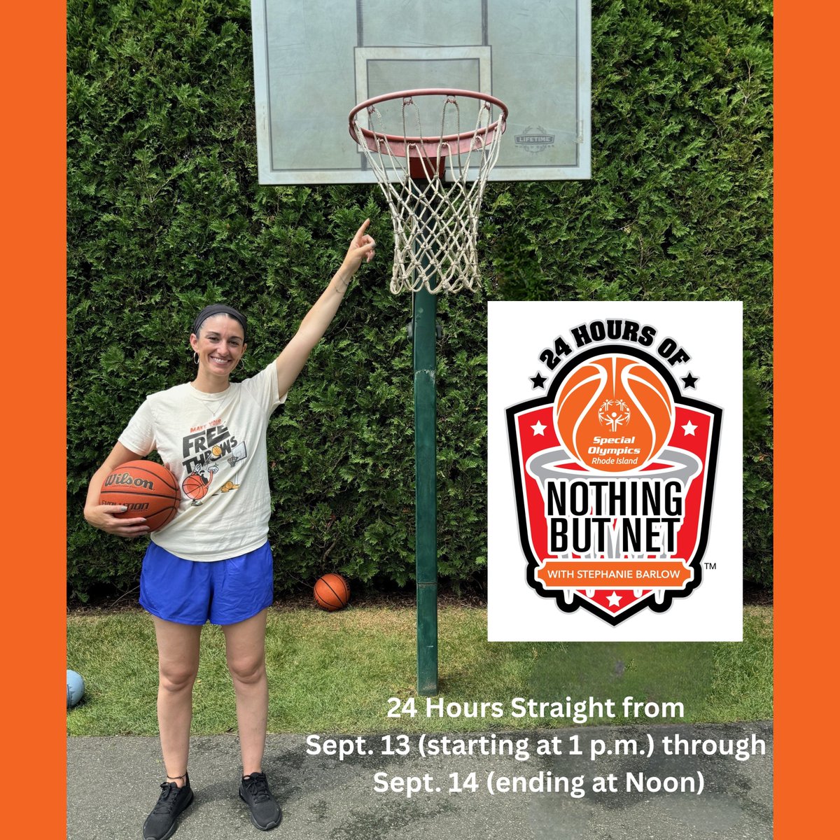 Special Olympics RI (@sorhodeisland) on Twitter photo ๐ 24 HOURS. 100 FREE THROWS. EVERY HOUR.
Stephanie (Coro) Barlow celebrates 5๏ธโฃ years of Nothing But Net โ raising funds ๐ for <a href="/SORhodeIsland/">Special Olympics RI</a> athletes!
โฑ๏ธ 1 PM Sept. 13 โ 12 PM Sept. 14
๐ Donate now: give.specialolympicsri.org/ge/nbn25 ๐ 24 HOURS. 100 FREE THROWS. EVERY HOUR.
Stephanie (Coro) Barlow celebrates 5๏ธโฃ years of Nothing But Net โ raising funds ๐ for <a href="/SORhodeIsland/">Special Olympics RI</a> athletes!
โฑ๏ธ 1 PM Sept. 13 โ 12 PM Sept. 14
๐ Donate now: give.specialolympicsri.org/ge/nbn25